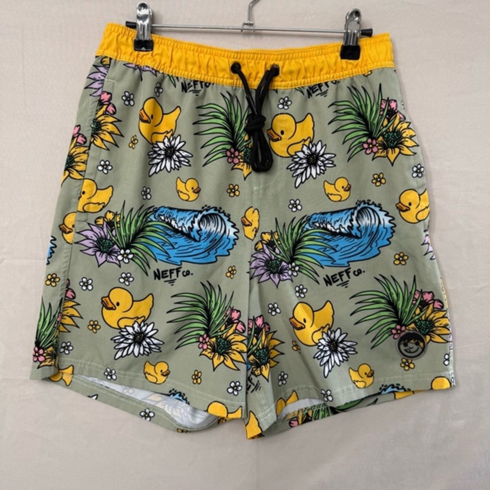 Neff Board‎ Shorts Mens Medium Rubber Duck Floral Surf Swim Trunks Beach